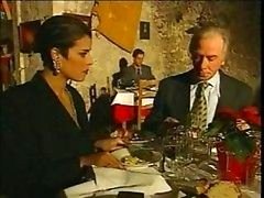 Elegant Italian Old cheating husband on restaurant