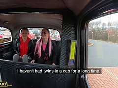 Faux taxi identical sisters lady zee & sandra zee screw european cabbie