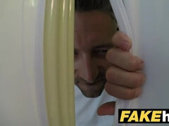 Fake Hospital Tall brunette patient with big natural tits swallows docs cum