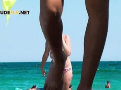 Plaža, Velike joške, Rjavolaska, Velika, Milf, Nude, Nudist, V javnosti