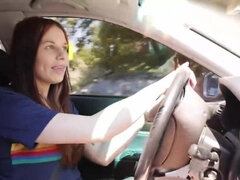 Matilda is driving and fingering her pussy during driving