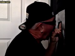 Gloryhole amateur gaydaddy sucks cock with greedy mouth