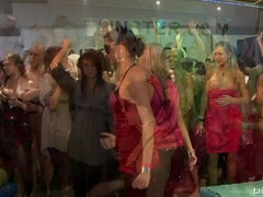 Bionda, Brunetta, Vestite, Femmina, Baciando, Orgia, Festa, Raso