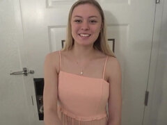 18, Intervju, Blondin, Avsugning, Närbild, Sperma shot, Hd, Tonåring