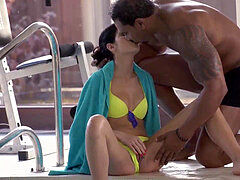 BLACK4K. Swimming coach with huge manstick nails super-cute teen