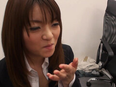 Blowjob from Japanese Kimoko Tsuji in the office and cum in mouth