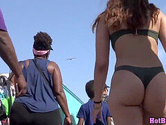 astounding Big Ass Teen Thong swimsuit Beach voyeur Closeup