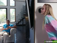 Emma Starletto tempts the old stud by undressing in front of him