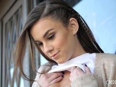 18, Brunette, Sperm skott, Ansiktssperm, Hd, Petite, Fitte, Barbert