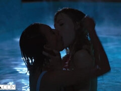 VIXEN Janice Griffith and Ivy Wolfe Sneak into Backyard for Nighttime Pool - Ivy wolfe