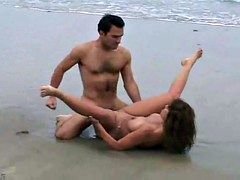 Amateur, Plage, Couple, Tir de sperme